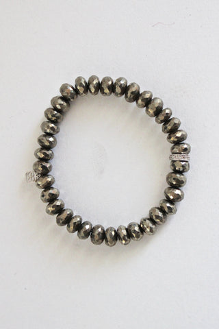 pyrite bracelet with pave diamond bead