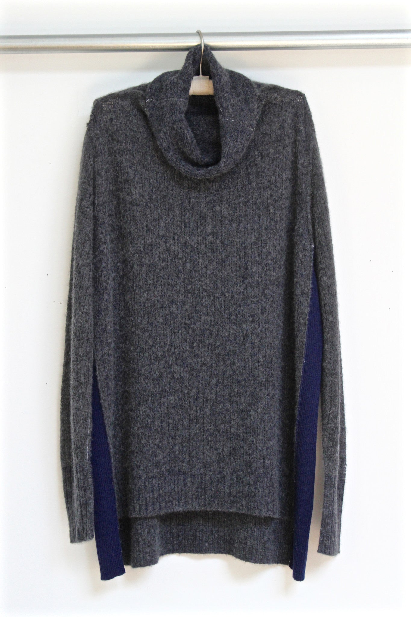 textured funnel neck - charcoal and navy