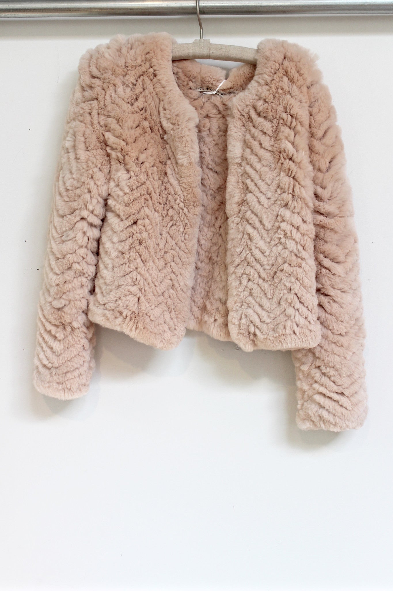 zig zag fur coat - dusty pink