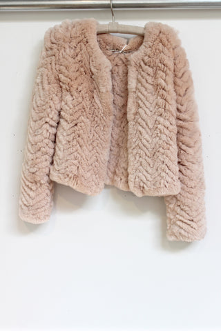 zig zag fur coat - dusty pink