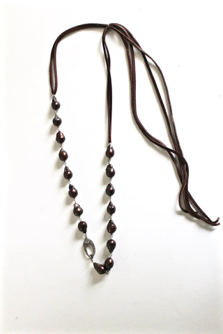 dyed baroque pearl necklace with leather strap