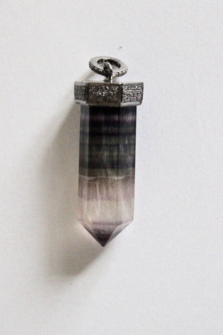 amethyst crystal pendant capped with pave diamonds