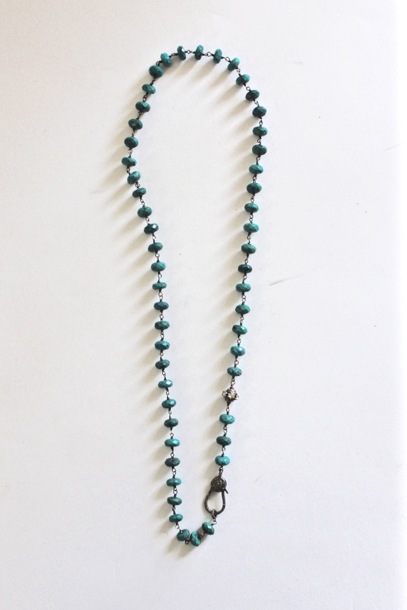 turquoise beaded necklace with pave diamond clasp