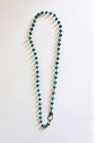 turquoise beaded necklace with pave diamond clasp