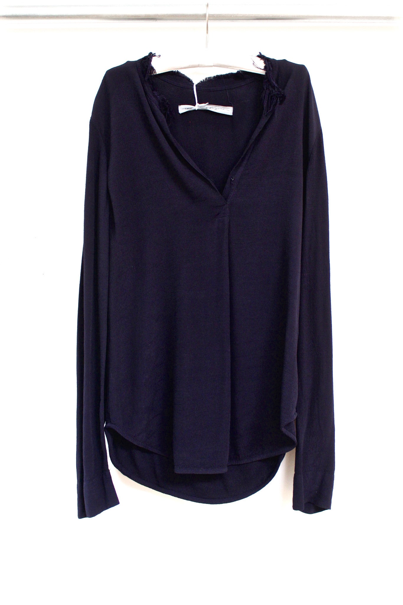 frayed neck blouse - navy