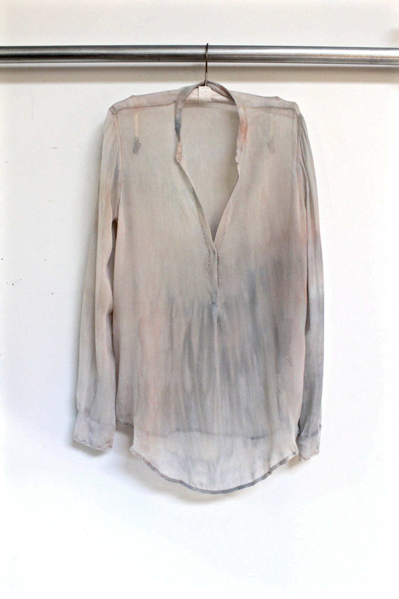 silk henley blouse - pale grey tie dye