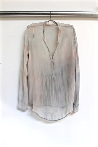 silk henley blouse - pale grey tie dye