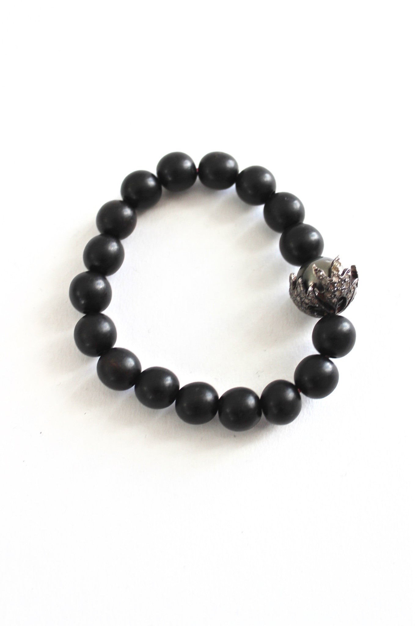 agate bead bracelet with diamond capped tahitian pearl