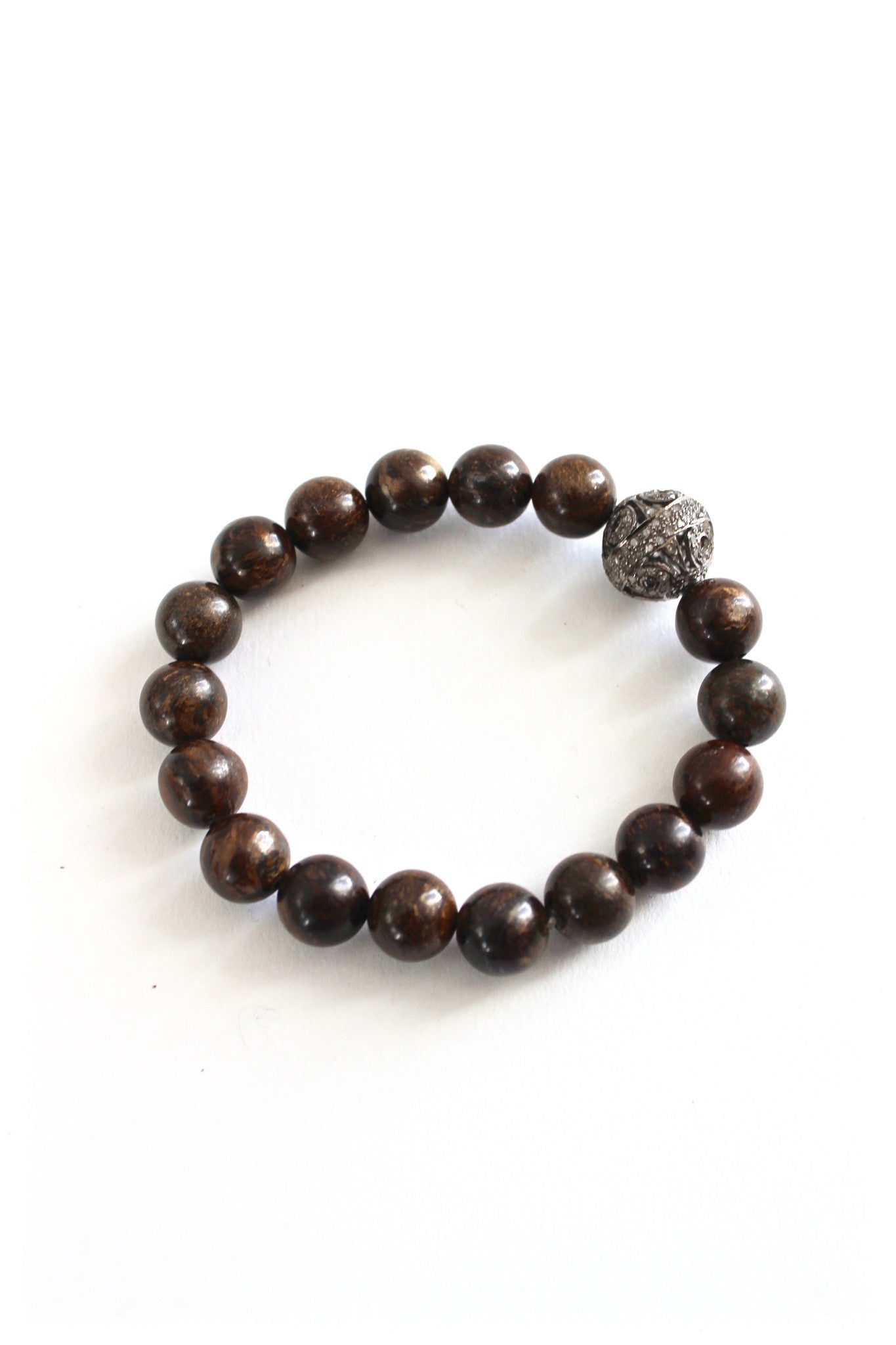 bronzite bead bracelet with round pave diamond bead