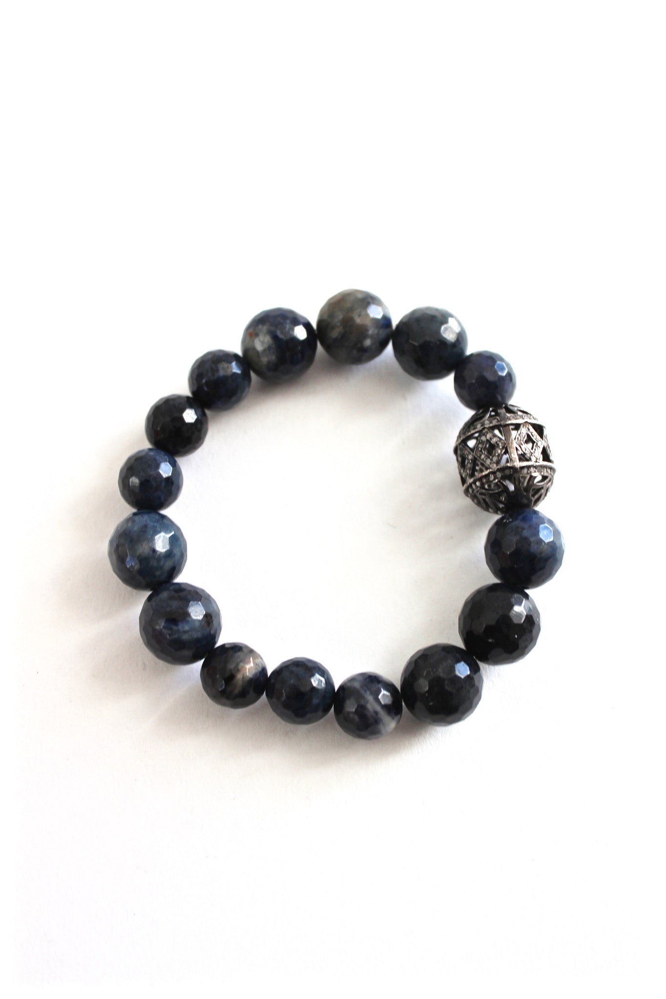 dumortierite bracelet with diamond bead