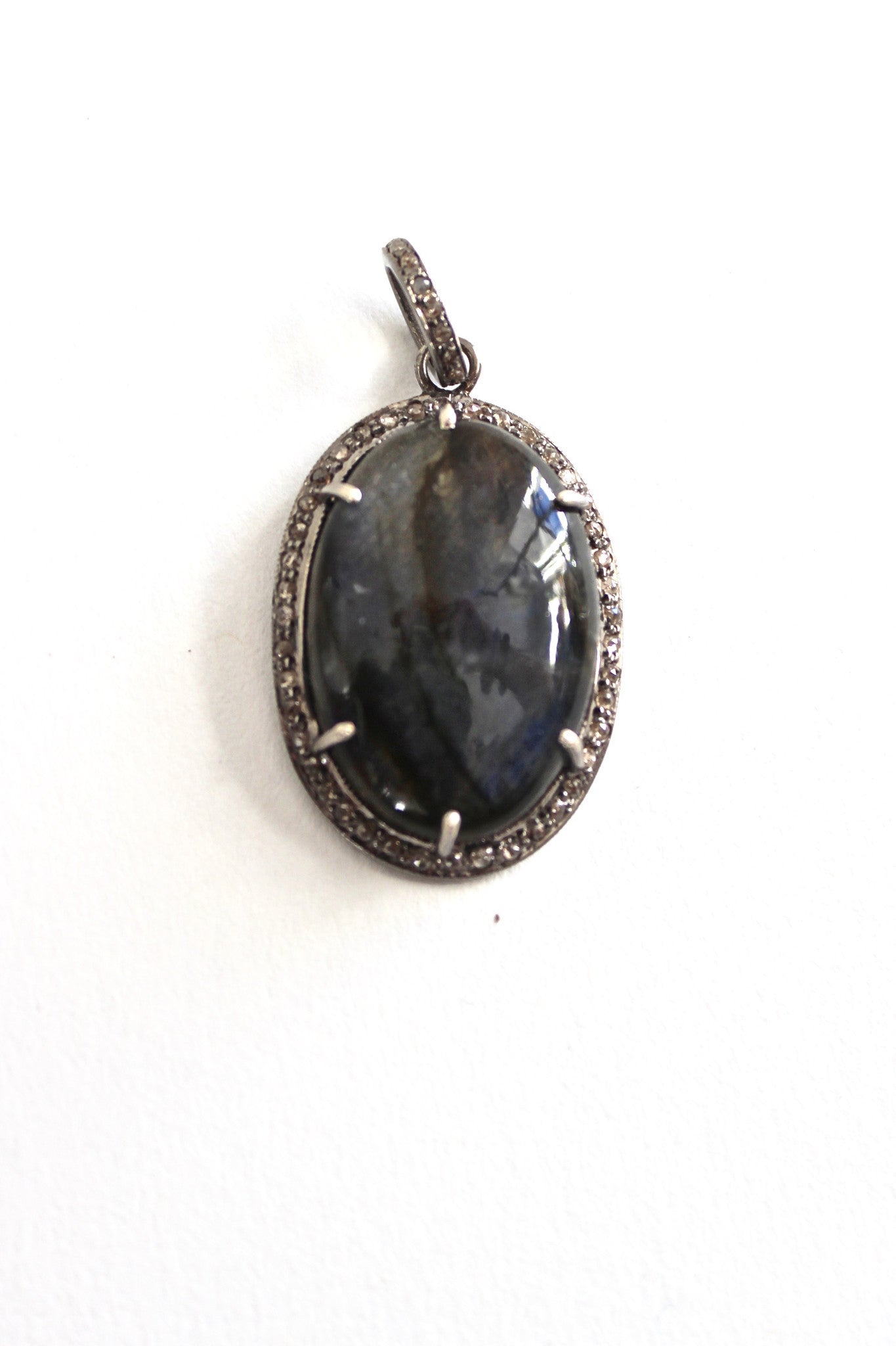 labradorite pendant framed with diamonds