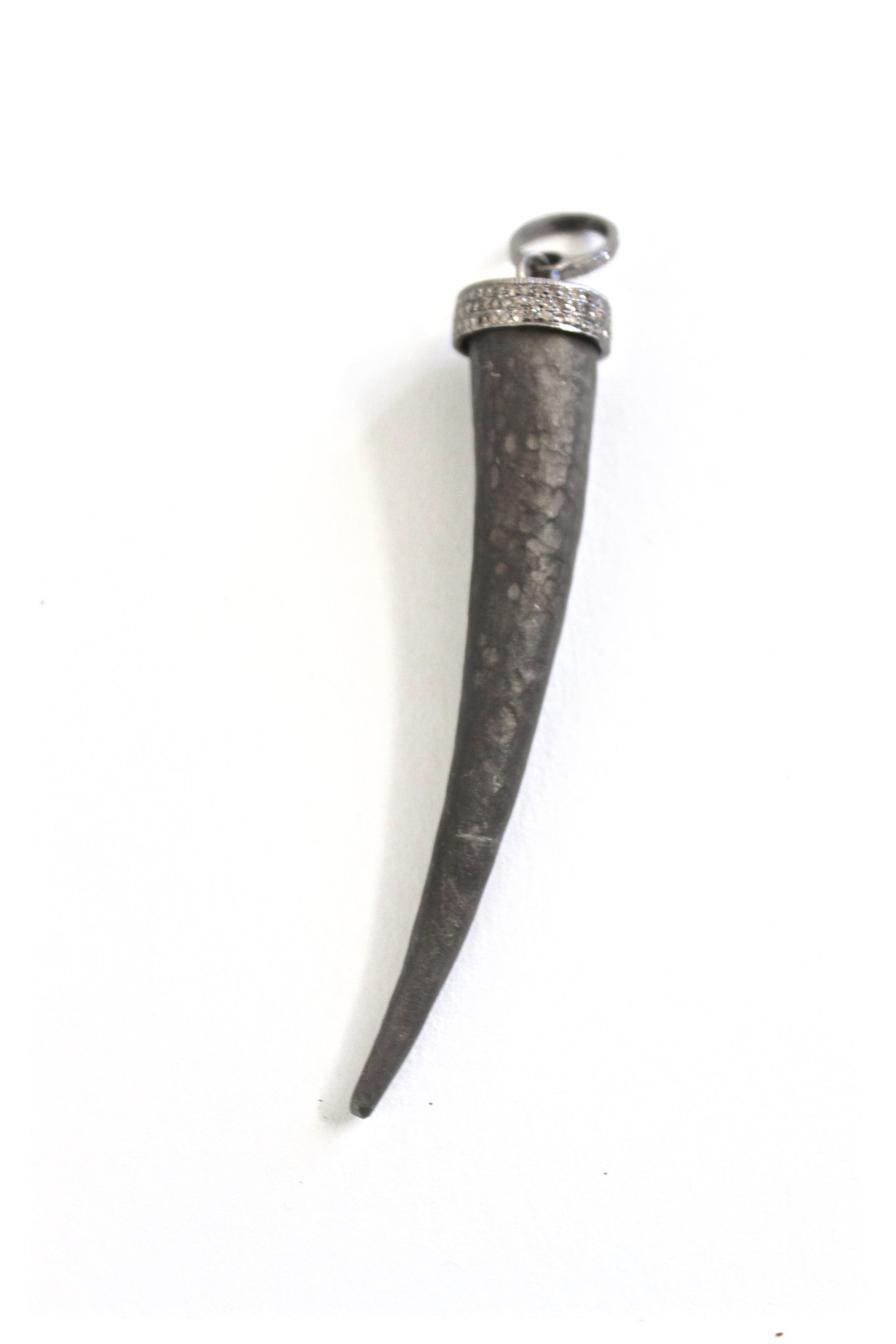 hammered silver horn pendant with pave diamond cap
