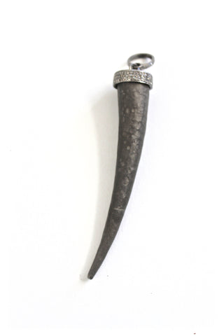 hammered silver horn pendant with pave diamond cap