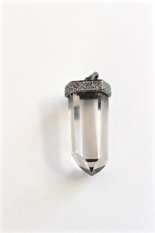 clear crystal pendant with diamond encrusted cap
