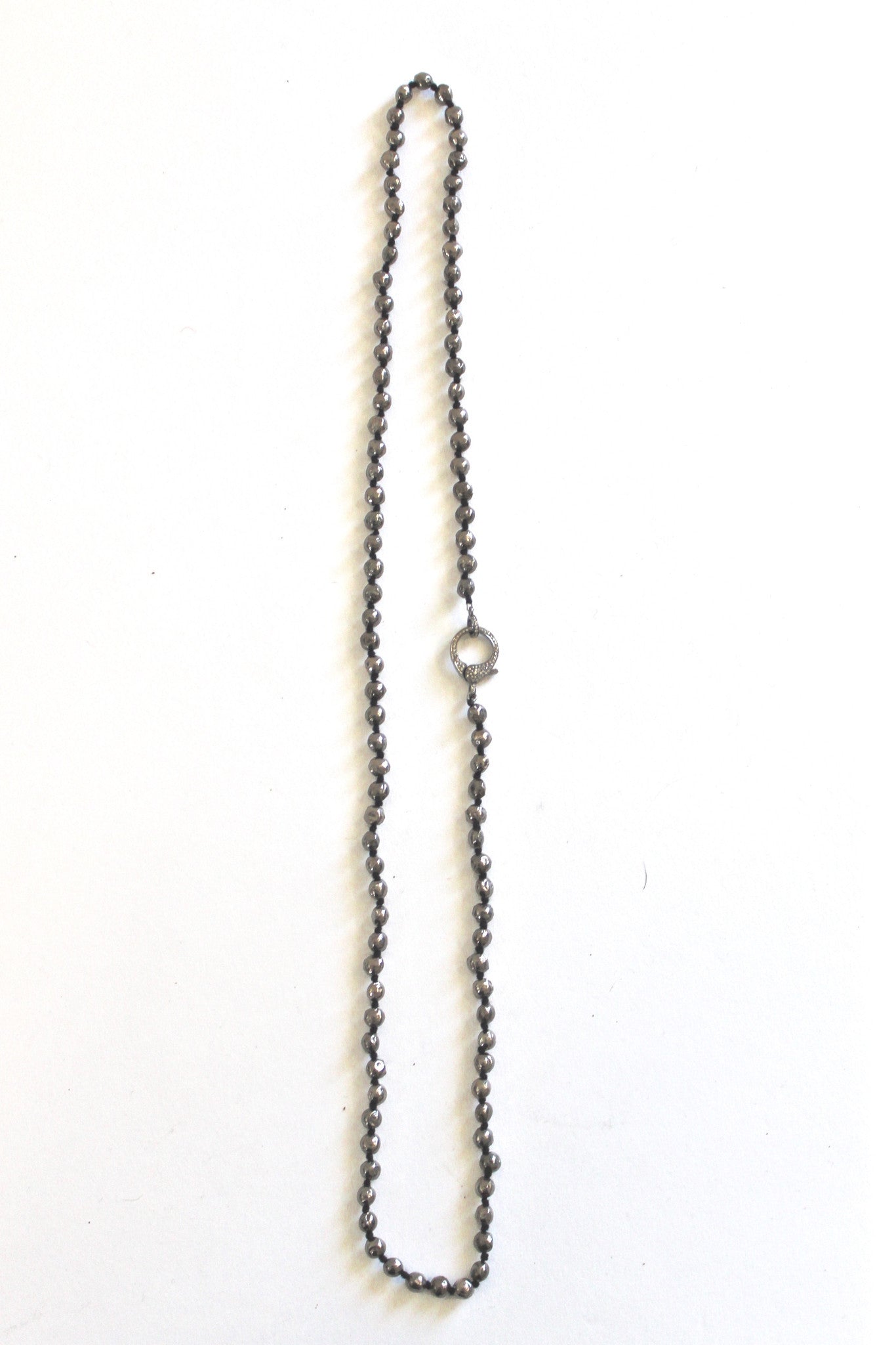 silver hand-hammered bead necklace w/ diamond clasp
