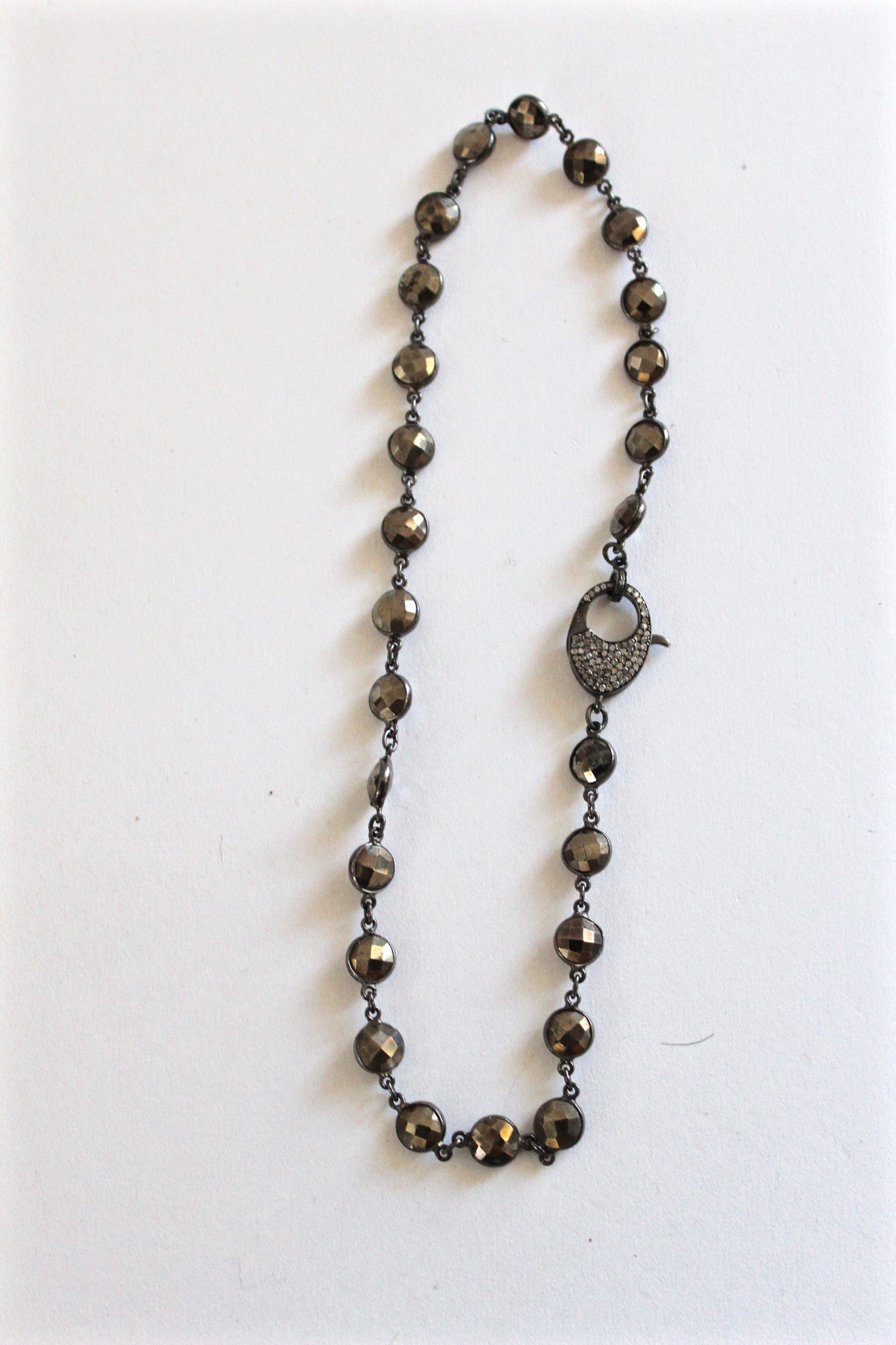 pyrite necklace with diamond clasp - short