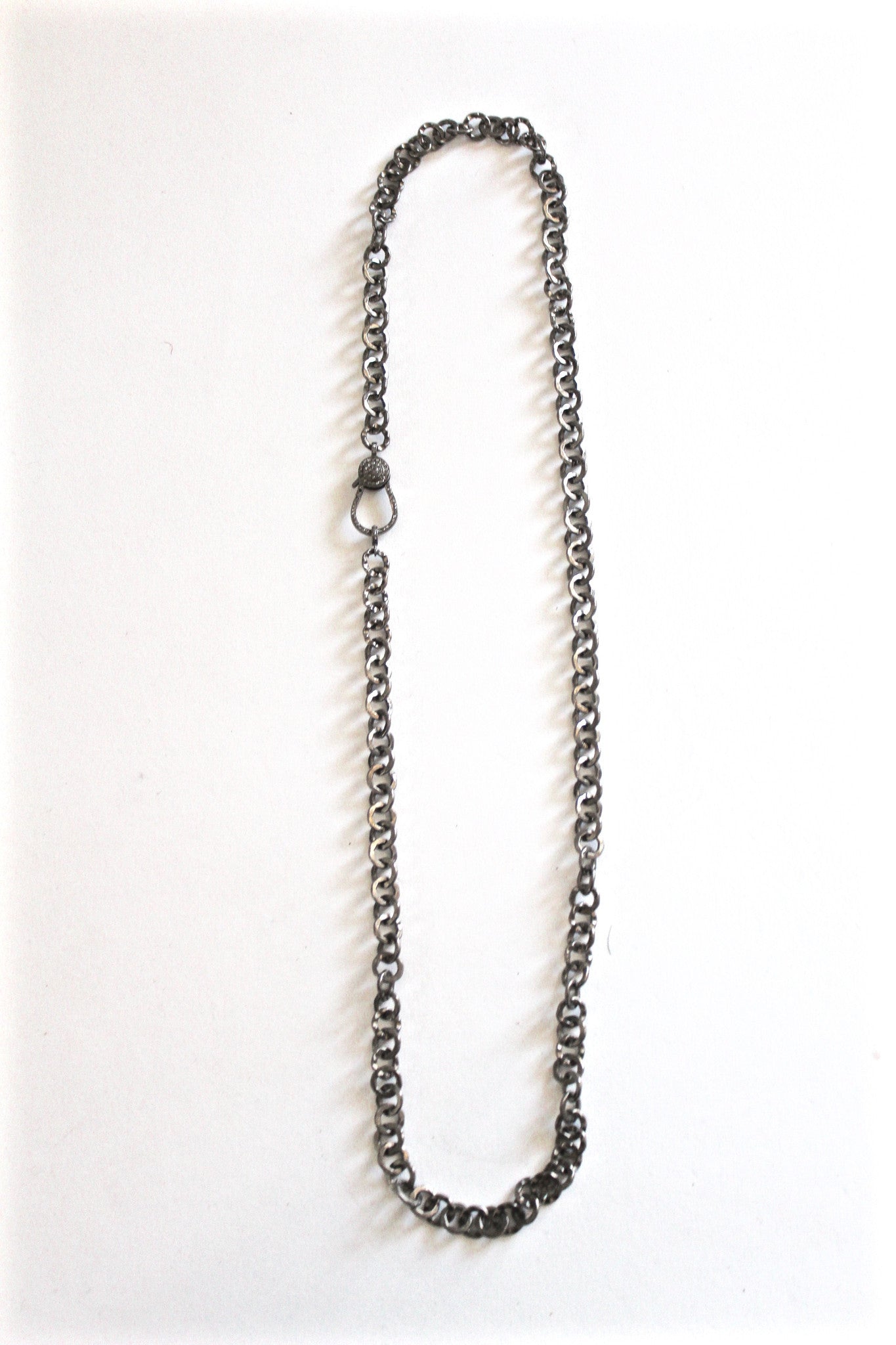 oxidized silver necklace with diamond clasp - long