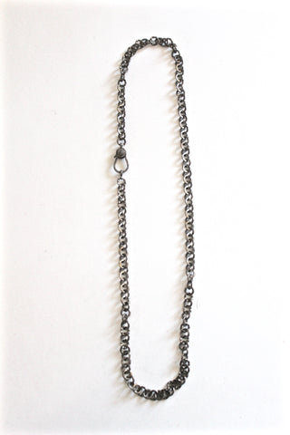 oxidized silver necklace with diamond clasp - long