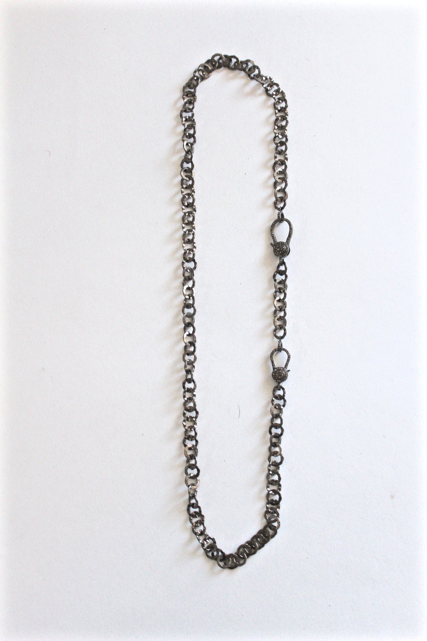 oxidized silver necklace with double diamond clasps - long
