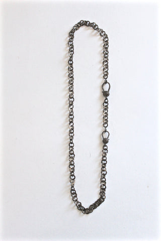 oxidized silver necklace with double diamond clasps - long