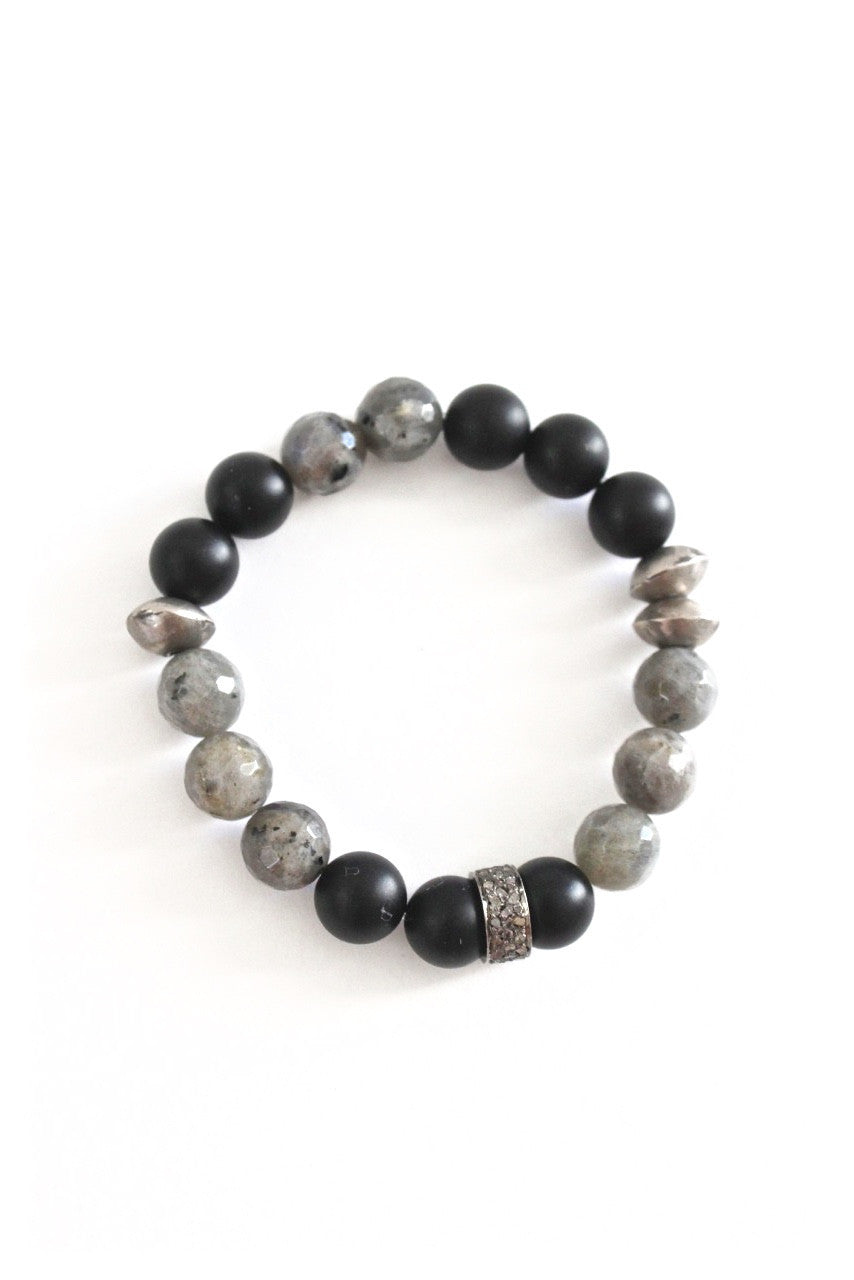 mixed bead bracelet - agate, grey snowflake obsidian