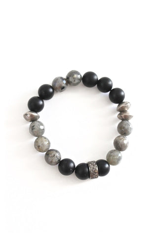 mixed bead bracelet - agate, grey snowflake obsidian