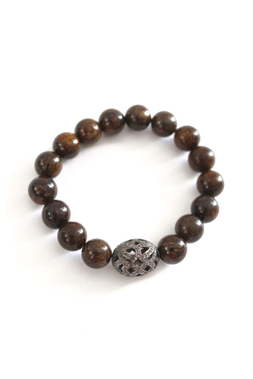 bronzite bracelet with diamond bead