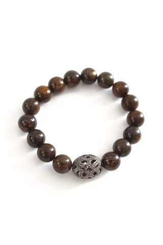 bronzite bracelet with diamond bead