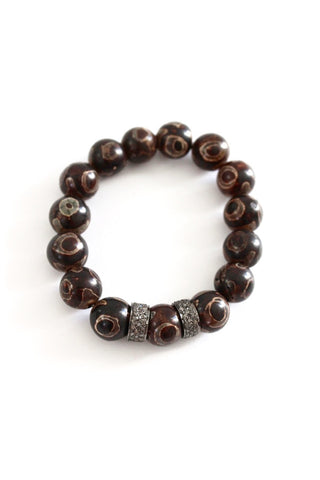 tiger's eye bead bracelet with pave diamond beads