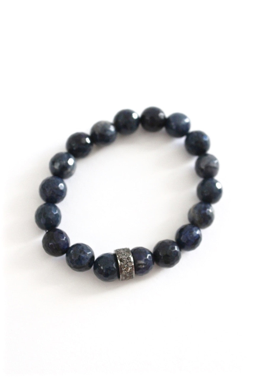 dumortierite bead bracelet with pave diamond bead