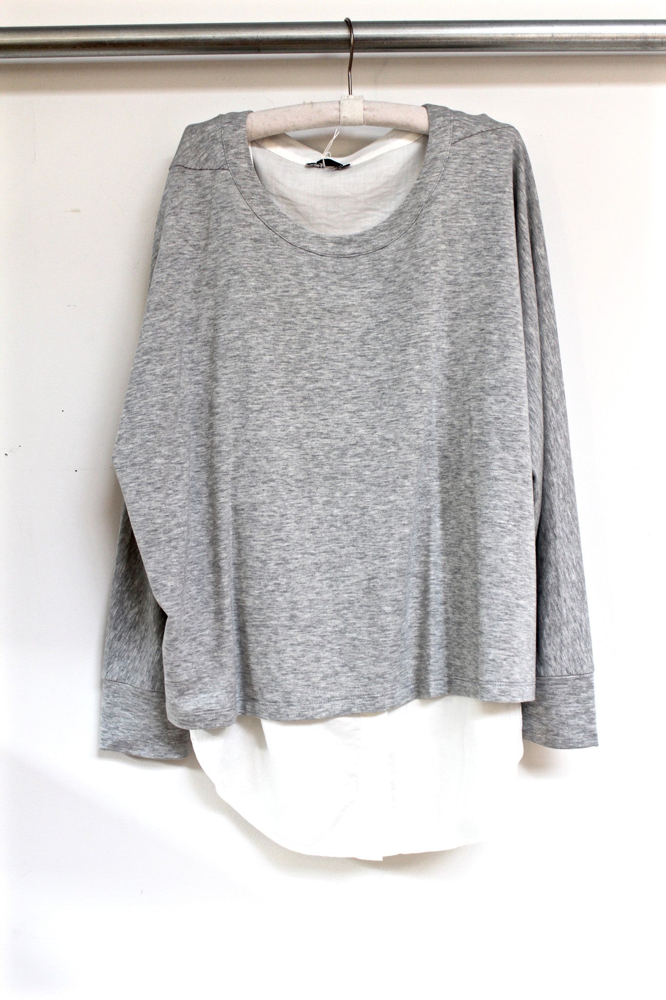 mixed-media shirttail top