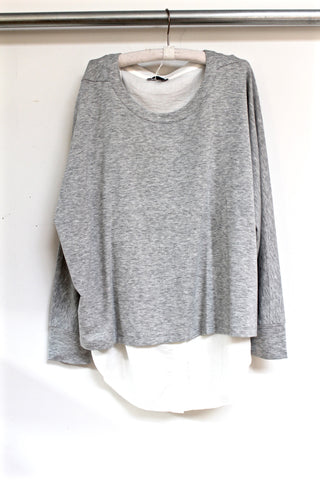 mixed-media shirttail top