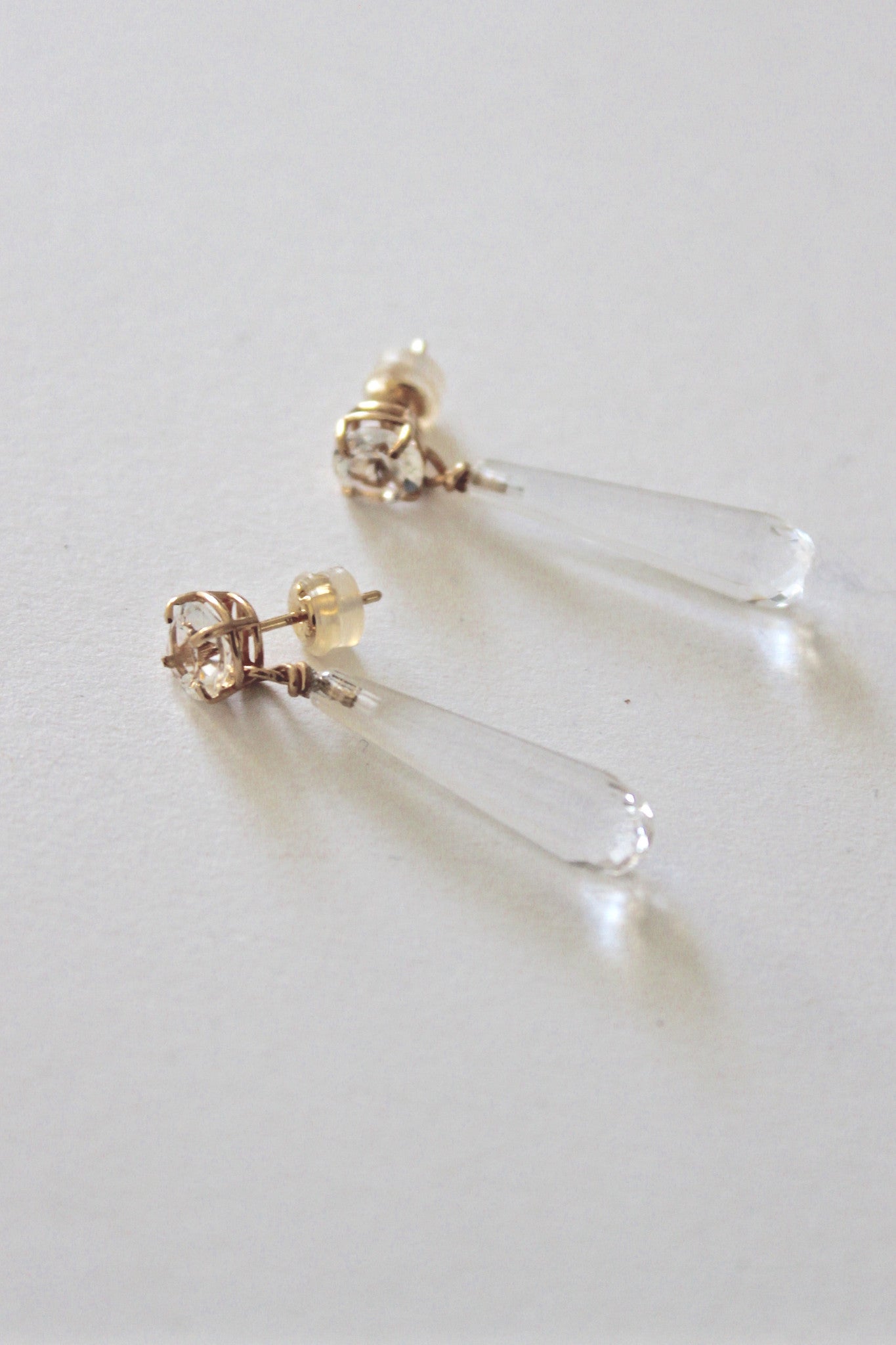 white topaz set in gold, white quartz briolette