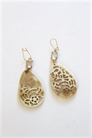 horn pendant earrings with rainbow moonstones set in gold